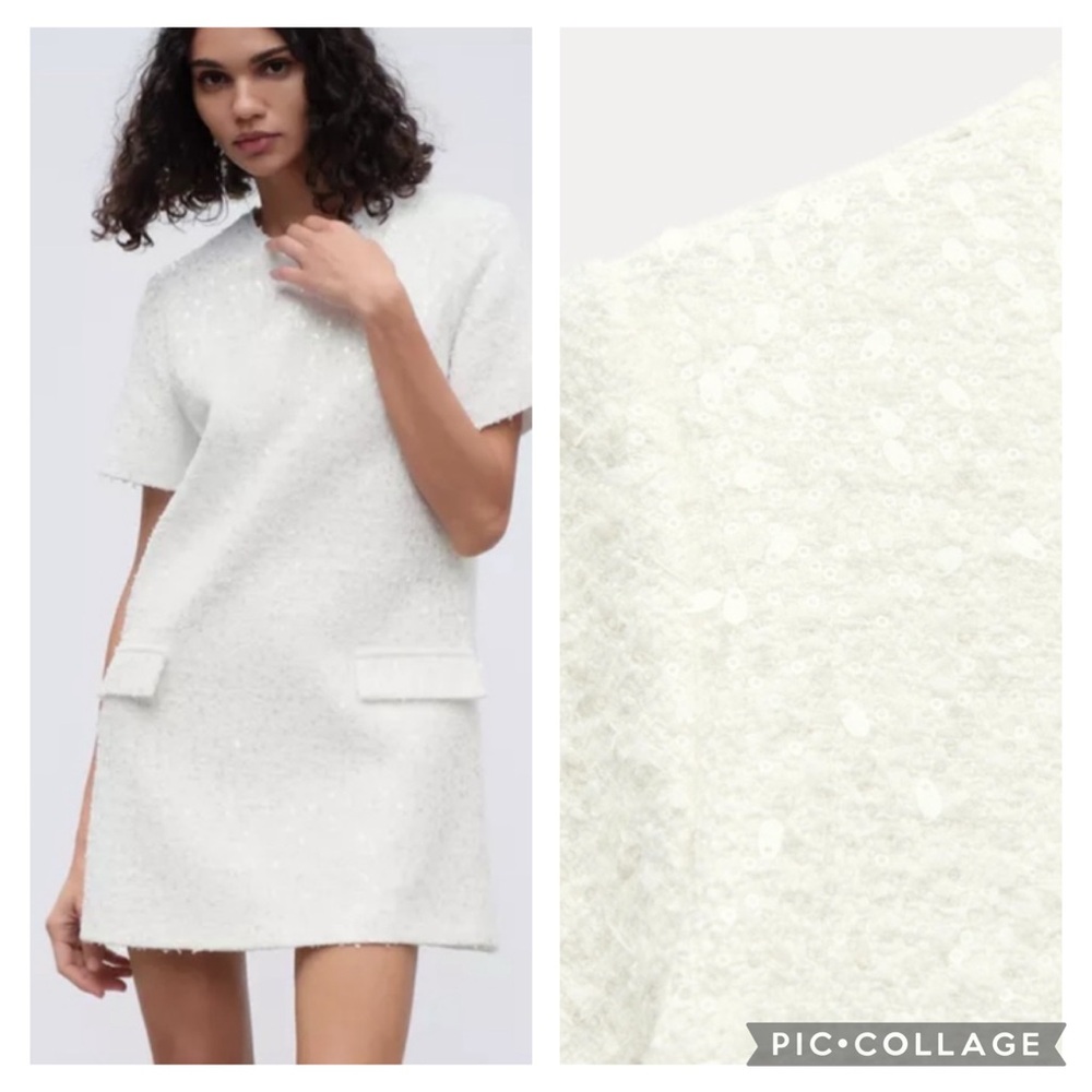 Zara NWT white sequin mini dress 8714/933